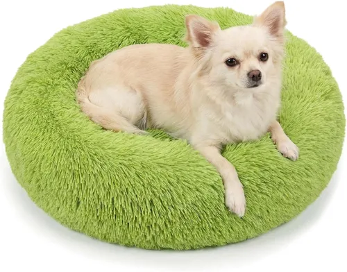 Vista 23 de Cama para perros pequeños, cama calmante para perros pequeños, antiansiedad, cama para cachorros, lavable a máquina, esponjosa, de lujo Verde militar