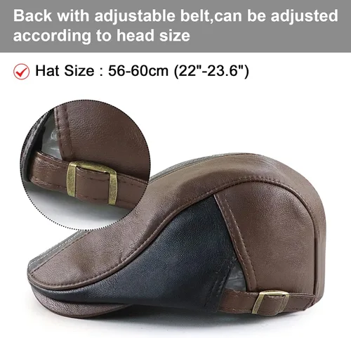 Vista 4 de Panegy Sombrero de periódico para hombre, gorra plana de piel sintética, sombrero de boina ajustable, sombrero de hiedra para conducir golf al aire