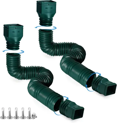 Vista 9 de plusgutter Black - Paquete de 2 extensiones flexibles de canaleta de lluvia, extensor de desagüe, extensor de drenaje de canalón, conector de Negro