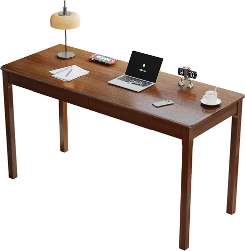 Vista 11 de Escritorio de madera maciza con cajones, escritorios estrechos simples de 24 x 16 pulgadas, mesa de estudio de madera de goma, escritorio pequeño
