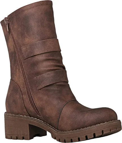Vista 3 de GLOBALWIN Lace up Mid Calf Motorcycle Fashion Festival Boots Combat Riding Military Boots for Women