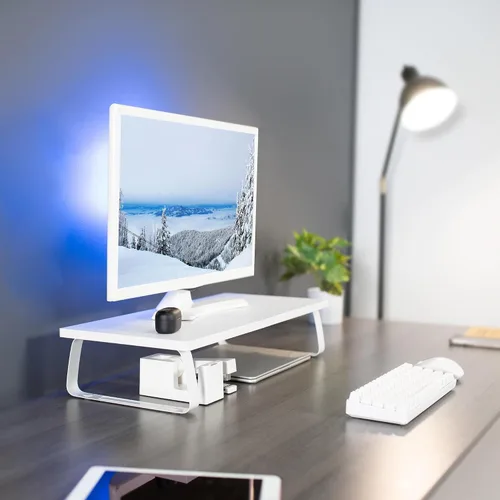 Vista 4 de VIVO Soporte para monitor de 24 pulgadas, elevador de escritorio de madera y acero, pantalla, teclado, portátil, escritorio ergonómico de TV pequeño