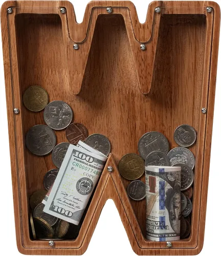 Vista 42 de Alcancía para niños y niñas, alcancía de madera con letra grande del alfabeto con inicial A, banco de monedas, regalos divertidos para cumpleaños