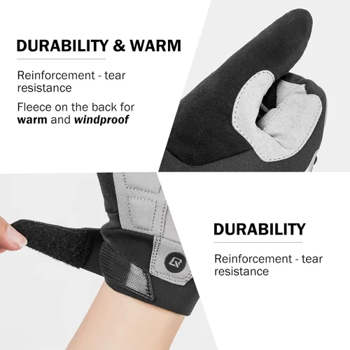 Vista 5 de ROCKBROS Guantes de ciclismo de invierno para pantalla táctil, guantes de bicicleta de montaña para clima frío, guantes de ciclismo para hombres