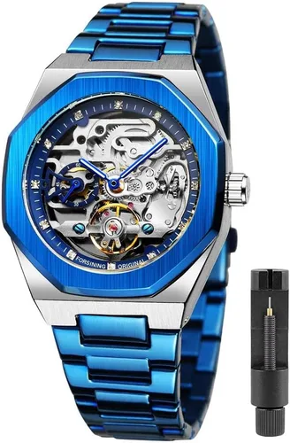 Vista 10 de FORSINING Reloj Vintage para Hombres Grabado Automático de Cuerda Automática Mecánico Esfera Grande Luminosa Fase Lunar Dorado Hueco Patrón de Negro