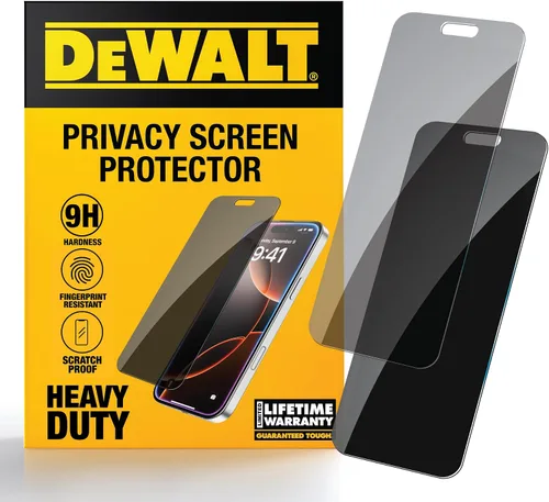Vista 9 de DEWALT Paquete de 2 protectores de pantalla de privacidad resistentes para iPhone 13 Pro Max/14 Plus, protección de sensor, compatible con isla