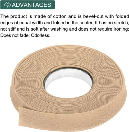 Vista 311 de MECCANIXITY Cinta al bies de doble pliegue de 1/2 pulgada de poliéster continuo a granel para costura, costura, dobladillo, encuadernación y Beige