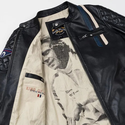Vista 6 de Chaqueta de cuero negro para hombre, estilo Cafe Racer de piel de cordero real, con cremallera, chaqueta de motocicleta para hombre
