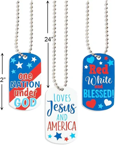 Vista 2 de Fun Express Collares patrióticos religiosos con placa de perro 12 piezas