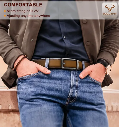 Vista 6 de BULLIANT Cinturón de trinquete para hombre, 2 unidades, cinturón de cuero deslizante ajustable para regalo, vestido de hombre, jeans casuales 1 38
