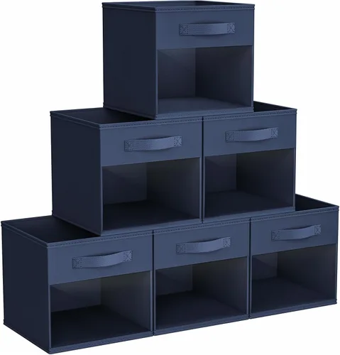 Vista 28 de DIMJ Cubo de almacenamiento, 6 paquetes de contenedores plegables con asas, contenedores de tela para organización, cubos organizadores