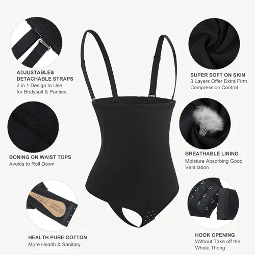 Vista 5 de FeelinGirl Tanga moldeadora para mujer, firme, triple control de abdomen, moldeador de cuerpo, cintura alta, faja invisible, bragas
