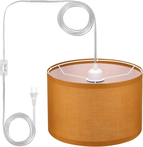 Vista 12 de PATIKIL - Lámpara colgante con enchufe, lámpara de 15 pies con cable de cuerda y interruptor de encendido/apagado, pantalla de tela de lino, enchufe