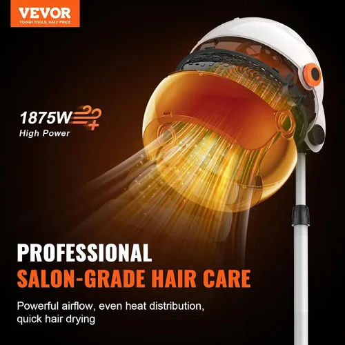 Vista 3 de VEVOR Secador de capó con capucha de 1875 W con velocidad variable, temperatura, temporizador y ruedas para salón de belleza y spa en casa Blanco