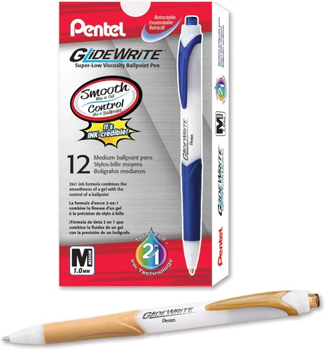 Vista 19 de Bolígrafo Pentel GlideWrite con tinta TechniFlo, (1.0mm) línea media, tinta burdeos, caja de 12 (BX910-BG)