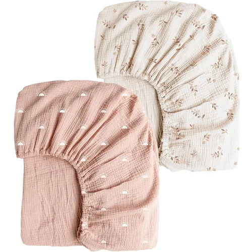 Vista 13 de Konssy Sábanas de Muselina para Cuna para Niña y Niño, 2 Piezas de Sábanas de Bebé de Algodón Suave y Transpirable para Colchón de Cuna Estándar