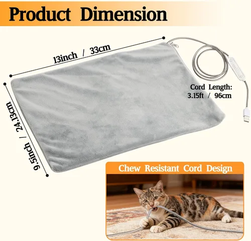 Vista 5 de Texsens Almohadilla térmica para mascotas alimentada por USB para gatos y 13.4 x 9.5 pulgadas, almohadilla térmica para mascotas con 3 niveles