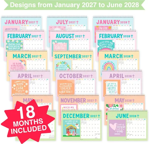 Vista 4 de Small Desk Calendar 2027 Standing Flip - 2027 Desk Calendar Small 2027-2028 Colorful Pastel