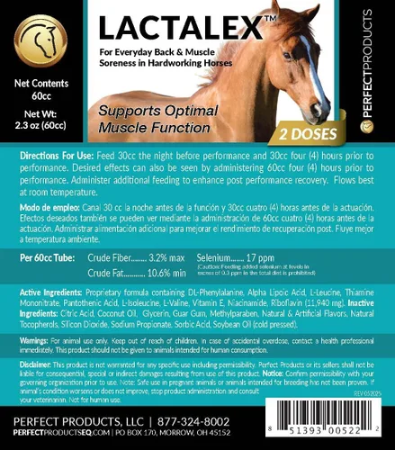 Vista 5 de Lactalex - Pasta de apoyo para la función muscular equina y recuperación de ácido láctico para caballos, 60cc