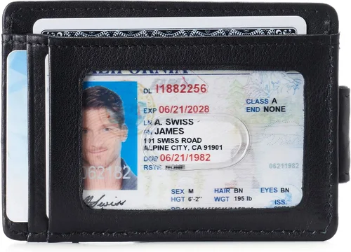 Vista 2 de Alpine Swiss Harper - Cartera de piel minimalista con clip para dinero, con bolsillo frontal, para hombre