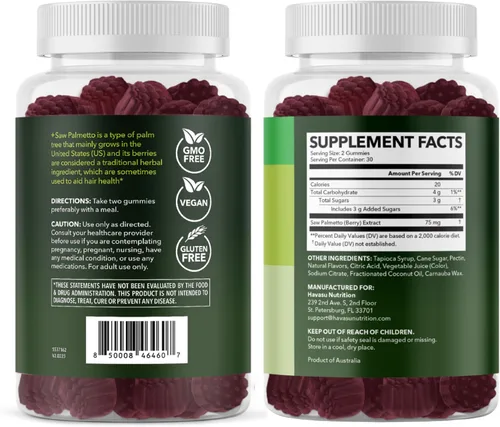 Vista 9 de Gomitas Saw Palmetto para hombres, suplemento bloqueador DHT para la salud del cabello y calvicie con patrón masculino, 60 unidades, apoya