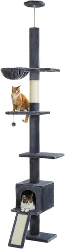 Vista 17 de PEQULTI Árbol para gatos de piso a techo, torre alta para gatos, altura ajustable (83-108 pulgadas), 5 niveles de árbol trepador para gatos