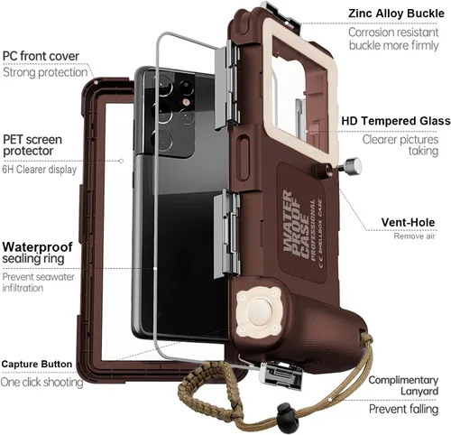 Vista 4 de Funda impermeable para teléfono de buceo para iPhone 11/12/13/15/16/17 Pro Max/Samsung Galaxy Note10/9/8/S25/S24/23/22/21 Ultra Plus Professional