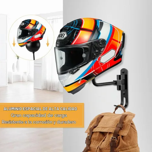 Vista 2 de Motorcycle Helmet Holder Wall Mount, Helmet Hanger 180° Rotation Helmet Rack with Double Hook for Football Helmet