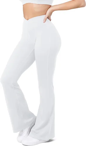 Vista 100 de HEGALY Pantalones de yoga acampanados para mujer, leggings cruzados, suaves, de cintura alta, pantalones casuales de entrenamiento con corte de bota
