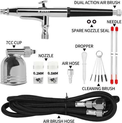 Vista 4 de XDOVET Kit Profesional de Aerógrafo de Acción Dual con Taza de Pintura Metálica de 7ml y Recipiente Lateral - Ideal para Tatuajes, Maquillaje, Uñas