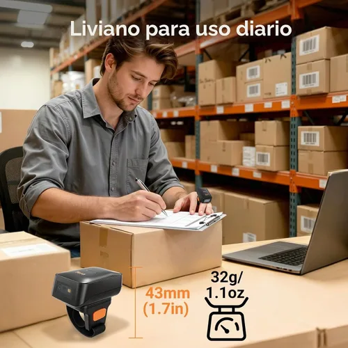Vista 4 de Tera Anillo portátil del escáner del código de barras: Mini 1D 2D QR lector Rojo