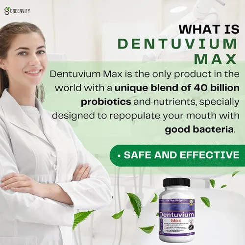 Vista 7 de Suplemento probiótico Dentuvium Max, 40 mil millones de UFC, apoya la salud digestiva de los dientes, encías, garganta, sin gluten, sin azúcar, sin