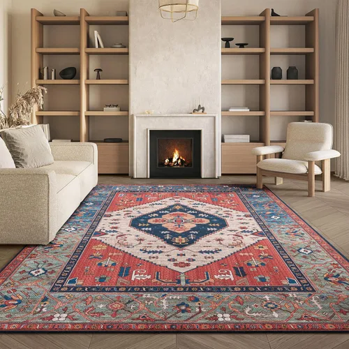 Vista 11 de SAFAVIEH Alfombra lavable Tucson Collection - 2 pies 6 pulgadas x 4 pies, azul óxido, antideslizante y fácil de limpiar, ideal para sala de estar