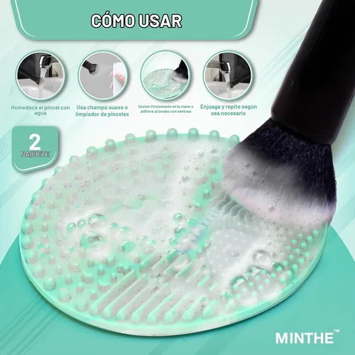Vista 6 de MINTHE Alfombrilla limpiadora de brochas de maquillaje Paquete de 2 Almohadilla de limpieza de maquillaje de silicona