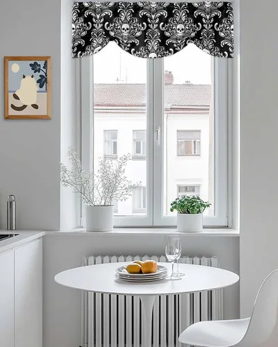 Vista 5 de Cenefa de Halloween para ventanas, cenefa de cortina con bolsillo para barra, cenefa de cortina ajustable con bolsillo para barra, cenefa de ventana