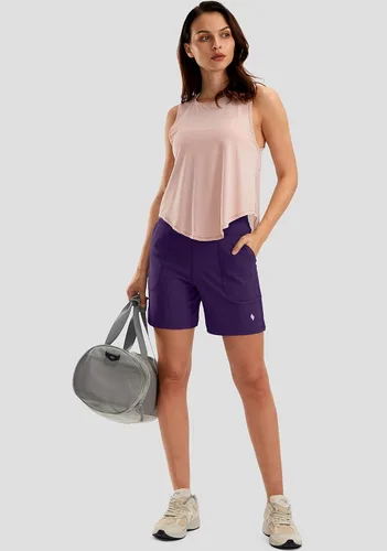 Vista 6 de SANTINY Bermudas de 6 pulgadas para mujer con bolsillos, pantalones cortos de cintura alta para correr