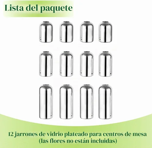 Vista 7 de Hewory - Jarrones de cristal plateado para flores: 12 jarrones cromados pequeños a granel