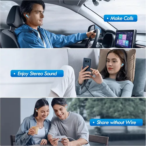 Vista 13 de kurdene Auriculares inalámbricos, Bluetooth 5.3 auriculares intrauditivos ligeros con sonido de graves profundos, auriculares de 48 horas de Blanco