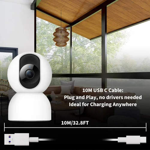 Vista 6 de ACAGET Cable de carga USB a USB-C de 32 pies, cable de extensión de alimentación para Vimtag Mini G3 Xiaomi Smart Camera C400 C500 Pro, cable
