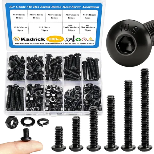 Vista 27 de Kadrick 1230 piezas de tornillos de acero inoxidable 304, surtido métrico M2 M3 M4 M5, kit de pernos de cabeza hexagonal de botón de 4mm-20mm