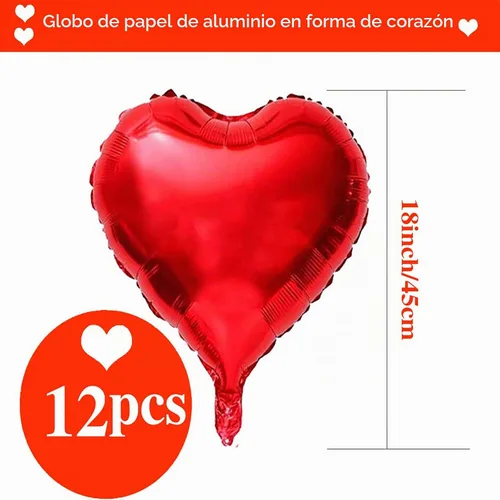 Vista 2 de 12 globos de aluminio con forma de corazón rojo, globos de 18 pulgadas, decoraciones de papel de aluminio adecuados para fiestas de cumpleaños