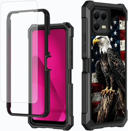 Vista 18 de Funda para T-Mobile Revvl 7 de 6.6 pulgadas con protector de pantalla, policarbonato duro de doble capa resistente y TPU suave a prueba de golpes