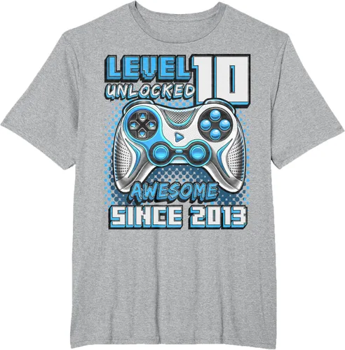 Vista 40 de Level 10 Unlocked Awesome 2013 Video Game 10th Birthday Boy T-Shirt, Negro