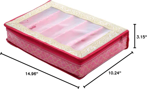 Vista 5 de Kuber Industries Brocade Hardboard Cinco Varillas Brazalete Caja (Rosa) - CTKTC42025