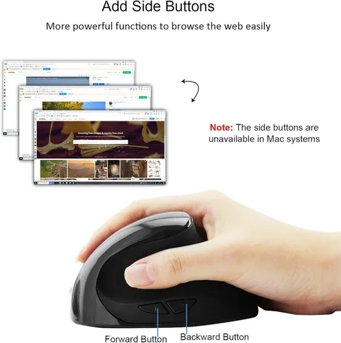 Vista 6 de Ratón vertical ergonómico inalámbrico, mouse Ergo portátil silencioso recargable con receptor USB 2.4G, 6 botones, agarre cómodo, reduce el dolor