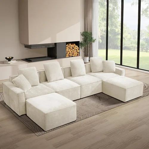 Vista 10 de WILLOVE Juego de sofá modular modular, sofá nube de felpilla con reposabrazos anchos y 8 almohadas, sofás de asiento profundo para sala de estar, 4