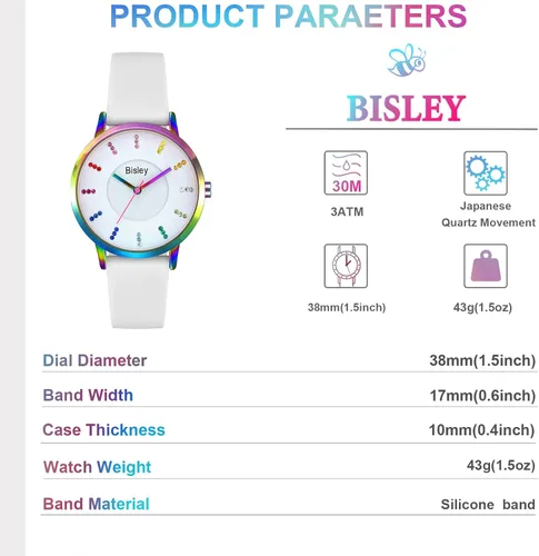 Vista 4 de Rainbow Watch - Reloj de pulsera impermeable con banda de silicona para niña y mujer