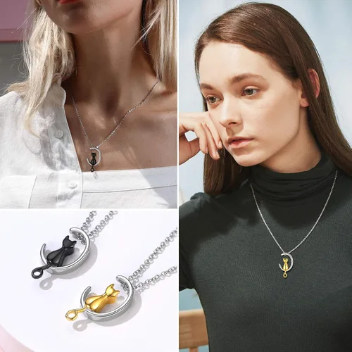 Vista 231 de FindChic Collares personalizados con urna para cenizas, barra vertical, gato, luna, reloj de arena, garra de perro, acero inoxidable, chapado en oro