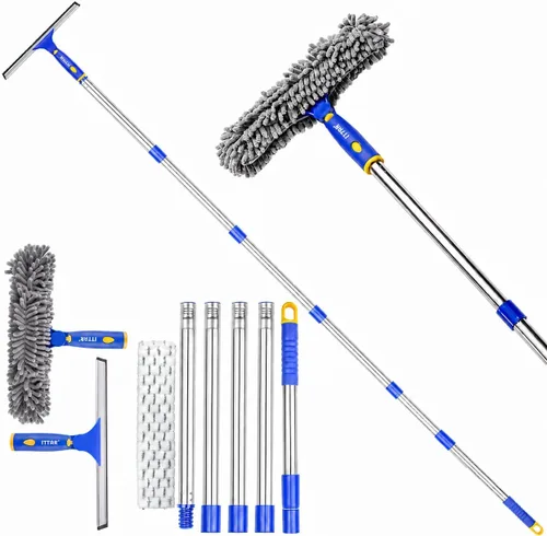 Vista 10 de ITTAR Escobilla de ventana con 2 juegos de postes separados, escobilla de goma de 12 pulgadas y almohadillas de microfibra de 11 pulgadas, kit