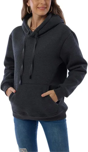 Vista 3 de Sudadera con capucha para mujer, forro polar, sherpa, para invierno, casual, ajuste holgado